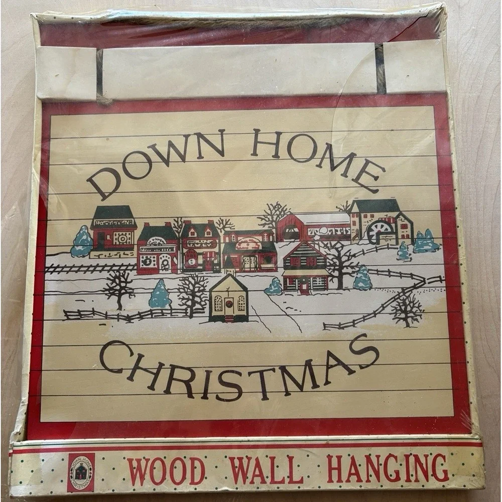 Vtg Target Down Home Christmas Wooden Wall Plaque New Snowy Village Taiwan